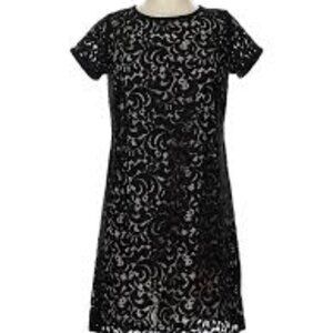 Ann Taylor LOFT Black Lace Shift Evening Cocktail Mini Dress